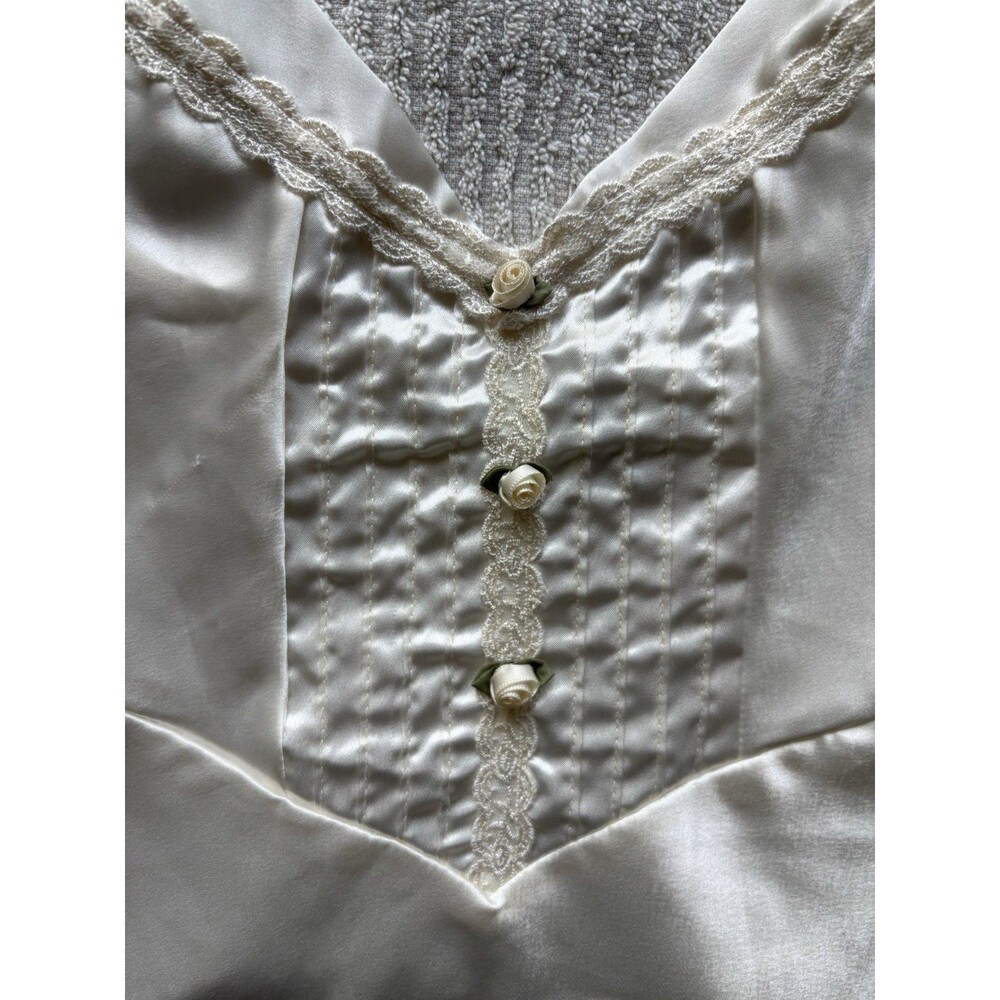 Val Mode VTG Midi Slip Dress Nightgown Bias Cut Satin White Ivory Y2K Fairy Rose